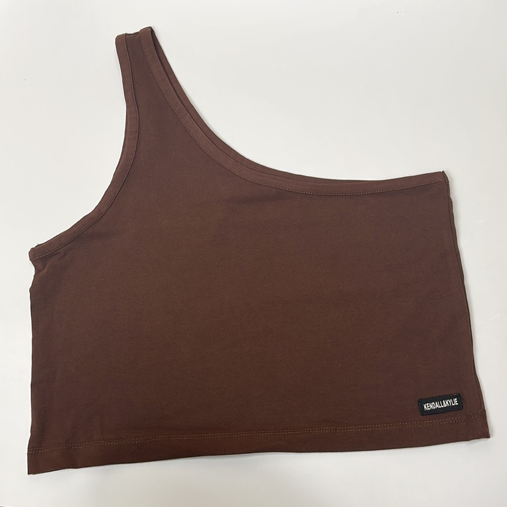 Brown One Shoulder Knit Tank Top Cropped Shirt Crop Sleeveless Summer Blouse Gym - Picture 17 of 17